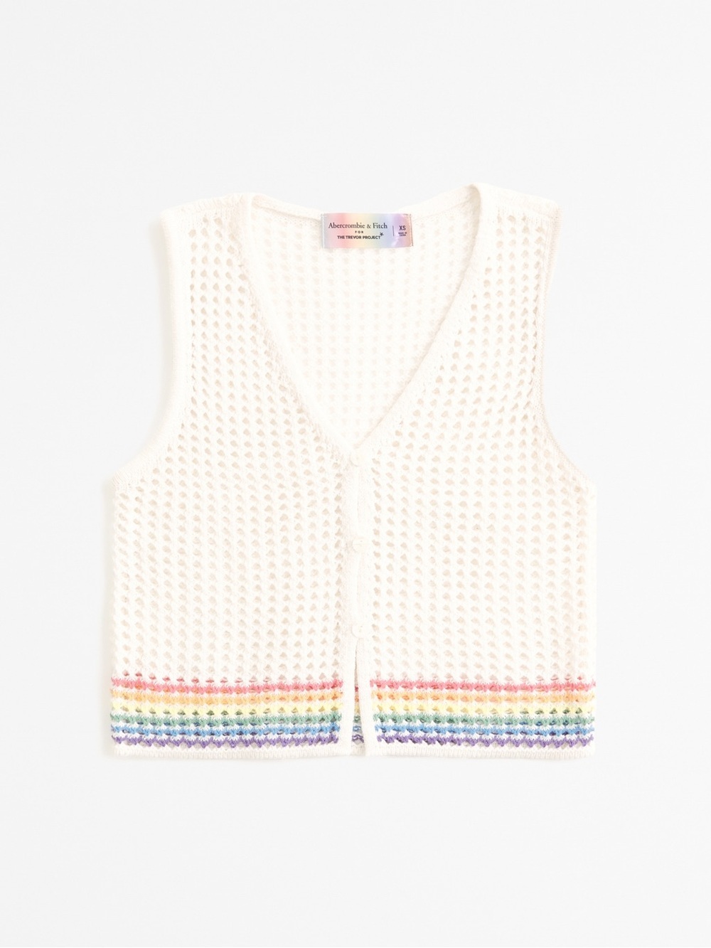 Abercrombie & Fitch Knit Cream Sleeveless Vest Rainbow Trim Size XS boho chic